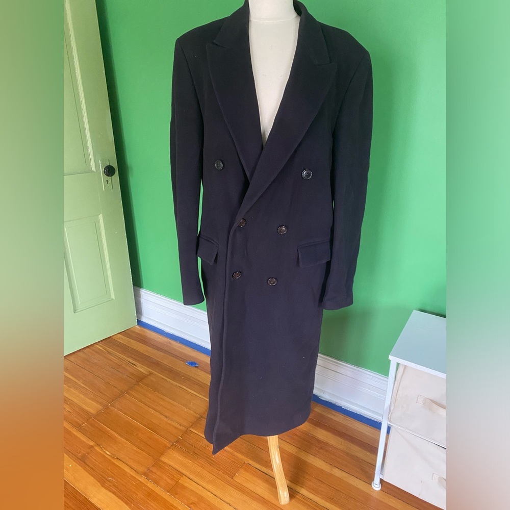 Vintage Britches dark purple Double-Breasted long wool Coat made in England